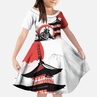 Japanese Samurai Warrior Enso Kid Short Sleeve Dress Japan Pagoda Sakura Watercolor LT14 KID White - Polynesian Pride