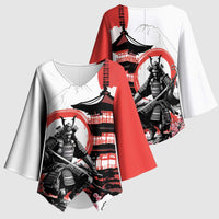 Japanese Samurai Warrior Enso Kimono Sleeve Blouse Japan Pagoda Sakura Watercolor LT14 - Polynesian Pride