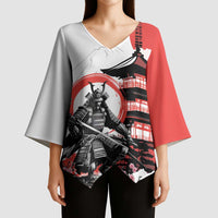 Japanese Samurai Warrior Enso Kimono Sleeve Blouse Japan Pagoda Sakura Watercolor LT14 - Polynesian Pride