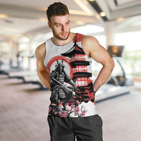 Japanese Samurai Warrior Enso Men Tank Top Japan Pagoda Sakura Watercolor LT14 White - Polynesian Pride