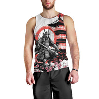 Japanese Samurai Warrior Enso Men Tank Top Japan Pagoda Sakura Watercolor LT14 - Polynesian Pride
