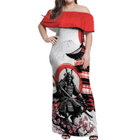 Japanese Samurai Warrior Enso Off Shoulder Maxi Dress Japan Pagoda Sakura Watercolor LT14 Women White - Polynesian Pride