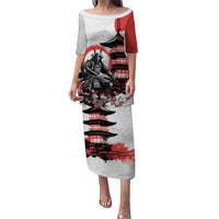 Japanese Samurai Warrior Enso Puletasi Japan Pagoda Sakura Watercolor LT14 Long Dress White - Polynesian Pride