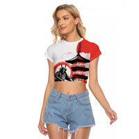 Japanese Samurai Warrior Enso Raglan Cropped T Shirt Japan Pagoda Sakura Watercolor LT14 Female White - Polynesian Pride