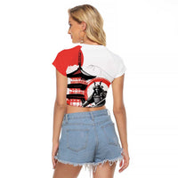 Japanese Samurai Warrior Enso Raglan Cropped T Shirt Japan Pagoda Sakura Watercolor LT14 - Polynesian Pride