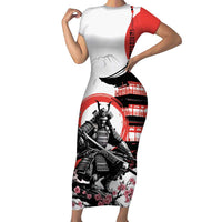 Japanese Samurai Warrior Enso Short Sleeve Bodycon Dress Japan Pagoda Sakura Watercolor LT14 Long Dress White - Polynesian Pride