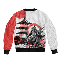 Japanese Samurai Warrior Enso Sleeve Zip Bomber Jacket Japan Pagoda Sakura Watercolor LT14 - Polynesian Pride
