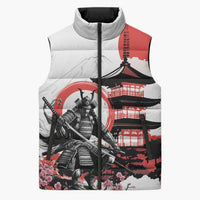 Japanese Samurai Warrior Enso Sleeveless Puffer Jacket Japan Pagoda Sakura Watercolor LT14 Unisex White - Polynesian Pride