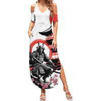 Japanese Samurai Warrior Enso Summer Maxi Dress Japan Pagoda Sakura Watercolor LT14 Women White - Polynesian Pride