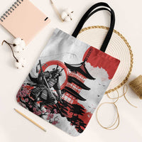 Japanese Samurai Warrior Enso Tote Bag Japan Pagoda Sakura Watercolor LT14 Black Strap One Size White - Polynesian Pride