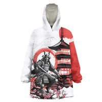 Japanese Samurai Warrior Enso Wearable Blanket Hoodie Japan Pagoda Sakura Watercolor LT14 One Size White - Polynesian Pride