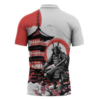 Japanese Samurai Warrior Enso Zipper Polo Shirt Japan Pagoda Sakura Watercolor LT14 - Polynesian Pride