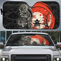 Japanese Dragon Katana Enso Auto Sun Shade Japan Pagoda Seamless Cloud LT14 Black - Polynesian Pride
