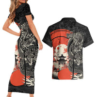 Japanese Dragon Katana Enso Couples Matching Short Sleeve Bodycon Dress and Hawaiian Shirt Japan Pagoda Seamless Cloud - Polynesian Pride