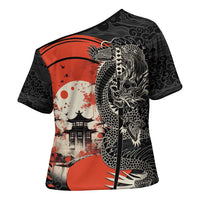 Japanese Dragon Katana Enso Cross Shoulder Shirt Japan Pagoda Seamless Cloud LT14 - Polynesian Pride