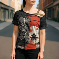 Japanese Dragon Katana Enso Cross Shoulder Shirt Japan Pagoda Seamless Cloud LT14 - Polynesian Pride