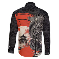 Japanese Dragon Katana Enso Family Matching Long Sleeve Bodycon Dress and Hawaiian Shirt Japan Pagoda Seamless Cloud - Polynesian Pride
