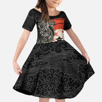Japanese Dragon Katana Enso Family Matching Short Sleeve Bodycon Dress and Hawaiian Shirt Japan Pagoda Seamless Cloud - Polynesian Pride