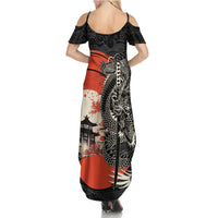 Japanese Dragon Katana Enso Family Matching Summer Maxi Dress and Hawaiian Shirt Japan Pagoda Seamless Cloud - Polynesian Pride
