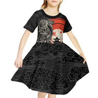 Japanese Dragon Katana Enso Kid Short Sleeve Dress Japan Pagoda Seamless Cloud LT14 - Polynesian Pride