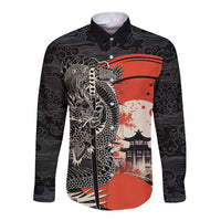 Japanese Dragon Katana Enso Long Sleeve Button Shirt Japan Pagoda Seamless Cloud LT14 Unisex Black - Polynesian Pride