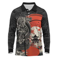 Japanese Dragon Katana Enso Long Sleeve Polo Shirt Japan Pagoda Seamless Cloud LT14 Black - Polynesian Pride