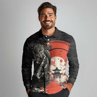 Japanese Dragon Katana Enso Long Sleeve Polo Shirt Japan Pagoda Seamless Cloud LT14 - Polynesian Pride