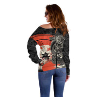 Japanese Dragon Katana Enso Off Shoulder Sweater Japan Pagoda Seamless Cloud LT14 - Polynesian Pride