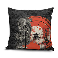 Japanese Dragon Katana Enso Pillow Cover Japan Pagoda Seamless Cloud LT14 Black - Polynesian Pride