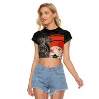 Japanese Dragon Katana Enso Raglan Cropped T Shirt Japan Pagoda Seamless Cloud LT14 Female Black - Polynesian Pride