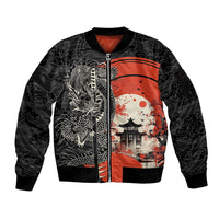 Japanese Dragon Katana Enso Sleeve Zip Bomber Jacket Japan Pagoda Seamless Cloud LT14 Unisex Black - Polynesian Pride