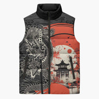 Japanese Dragon Katana Enso Sleeveless Puffer Jacket Japan Pagoda Seamless Cloud LT14 Unisex Black - Polynesian Pride