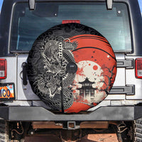Japanese Dragon Katana Enso Spare Tire Cover Japan Pagoda Seamless Cloud LT14 Black - Polynesian Pride