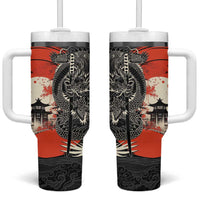 Japanese Dragon Katana Enso Tumbler With Handle Japan Pagoda Seamless Cloud LT14 One Size: 40 oz Black - Polynesian Pride