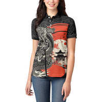 Japanese Dragon Katana Enso Women Polo Shirt Japan Pagoda Seamless Cloud LT14 - Polynesian Pride