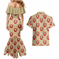 Japanese Daruma Doll Couples Matching Mermaid Dress and Hawaiian Shirt Palaka With Seamless Bamboo Pattern LT14 - Polynesian Pride