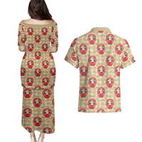 Japanese Daruma Doll Couples Matching Puletasi and Hawaiian Shirt Palaka With Seamless Bamboo Pattern LT14 - Polynesian Pride