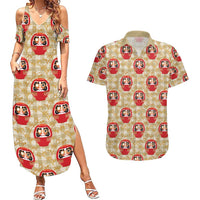 Japanese Daruma Doll Couples Matching Summer Maxi Dress and Hawaiian Shirt Palaka With Seamless Bamboo Pattern LT14 Beige - Polynesian Pride