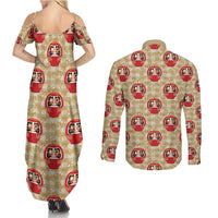 Japanese Daruma Doll Couples Matching Summer Maxi Dress and Long Sleeve Button Shirt Palaka With Seamless Bamboo Pattern LT14 - Polynesian Pride