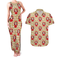 Japanese Daruma Doll Couples Matching Tank Maxi Dress and Hawaiian Shirt Palaka With Seamless Bamboo Pattern LT14 Beige - Polynesian Pride