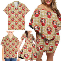 Japanese Daruma Doll Family Matching Off Shoulder Short Dress and Hawaiian Shirt Palaka With Seamless Bamboo Pattern LT14 - Polynesian Pride