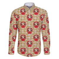 Japanese Daruma Doll Family Matching Summer Maxi Dress and Hawaiian Shirt Palaka With Seamless Bamboo Pattern LT14 Dad's Shirt - Long Sleeve Beige - Polynesian Pride