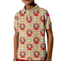 Japanese Daruma Doll Kid Polo Shirt Palaka With Seamless Bamboo Pattern LT14 Kid Beige - Polynesian Pride