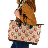 Japanese Daruma Doll Leather Tote Bag Palaka With Seamless Bamboo Pattern LT14 Beige - Polynesian Pride