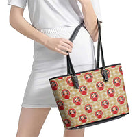 Japanese Daruma Doll Leather Tote Bag Palaka With Seamless Bamboo Pattern LT14 - Polynesian Pride