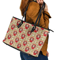 Japanese Daruma Doll Leather Tote Bag Palaka With Seamless Bamboo Pattern LT14 - Polynesian Pride