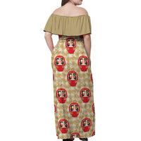 Japanese Daruma Doll Off Shoulder Maxi Dress Palaka With Seamless Bamboo Pattern LT14 - Polynesian Pride