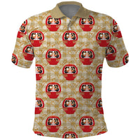 Japanese Daruma Doll Polo Shirt Palaka With Seamless Bamboo Pattern LT14 Beige - Polynesian Pride