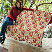 Japanese Daruma Doll Quilt Palaka With Seamless Bamboo Pattern - Polynesian Pride