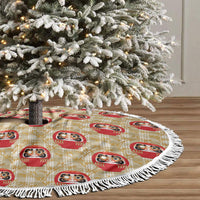 Japanese Daruma Doll Tree Skirt Palaka With Seamless Bamboo Pattern LT14 - Polynesian Pride